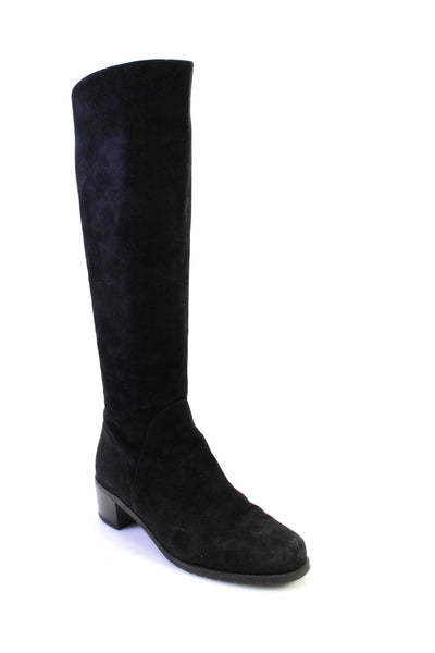 Stuart Weitzman Womens Suede Round Tow Pull On Knee High Boots Black Size 7M