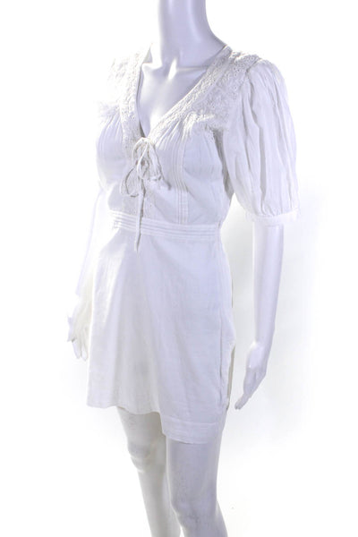 Joie Womens Lexie Embroidered Eyelet Short Sleeve V Neck Mini Dress White Size 0