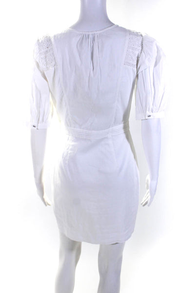 Joie Womens Lexie Embroidered Eyelet Short Sleeve V Neck Mini Dress White Size 0