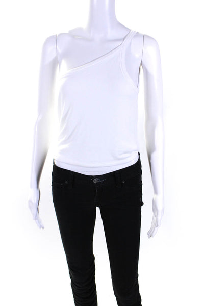 ATM Womens Modal Rib One Shoulder Crop Tank Top Blouse White Size Large