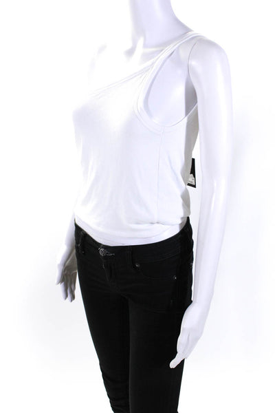 ATM Womens Modal Rib One Shoulder Crop Tank Top Blouse White Size Large