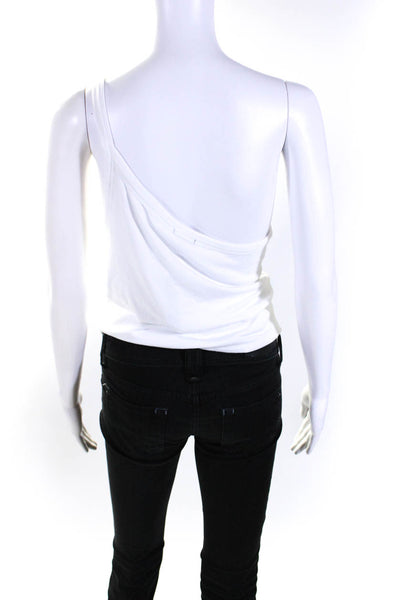 ATM Womens Modal Rib One Shoulder Crop Tank Top Blouse White Size Large