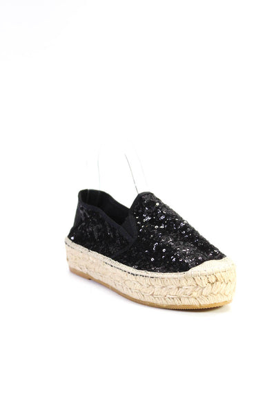 Elorie Women's Round Toe Sequin Espadrille Slip-On Loafers Black Size 7.5