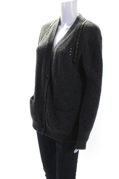 One Grey Day Womens Wool Long Sleeve Beaded Cardigan Sweater Gray Size XS