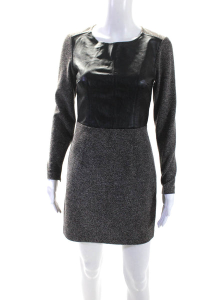 Club Monaco Womens Vegan Leather Round Neck Long Sleeve Dress Black Size 4