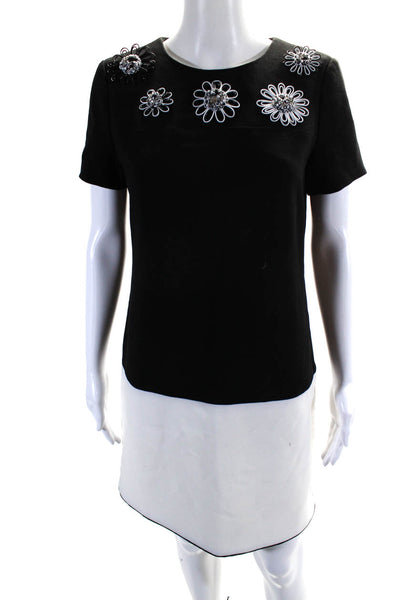 Raoul Womens Beaded Floral Applique Short Sleeves Dress Black White Size 4