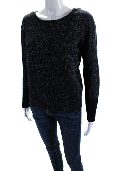 Maje Womens Long Sleeves Crew Neck Sweater Midnight Blue Metallic Size 1