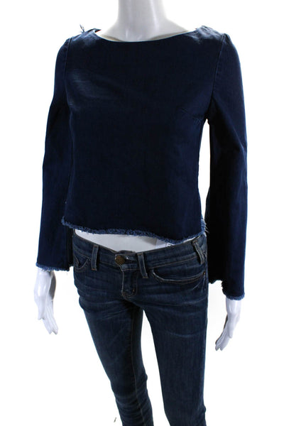 N/Nicholas Womens Denim Long Sleeves Split Back Blouse Blue Cotton Size 0