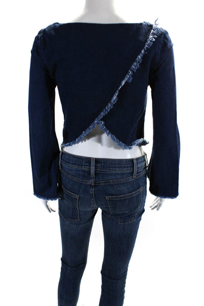 N/Nicholas Womens Denim Long Sleeves Split Back Blouse Blue Cotton Size 0