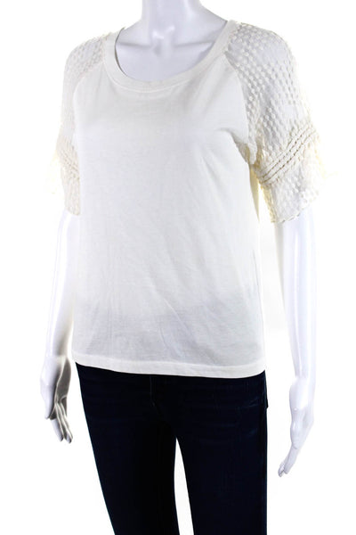See by Chloe Womens Short Sleeve Lace Combo T shirt Blouse Off White Size M