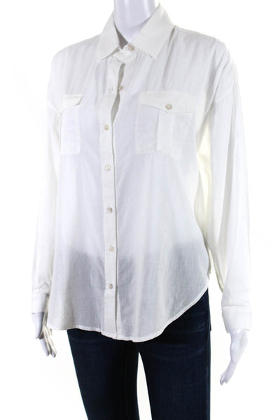 Unsubscribed Womens Cotton Long Sleeve Button Down Blouse White Size XXS
