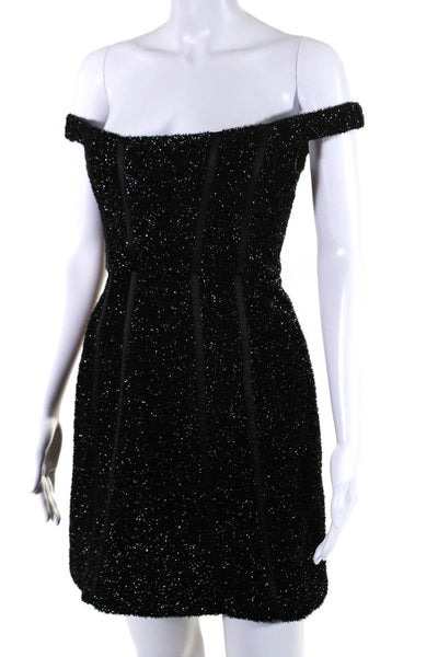 Alice McCall Womens Off Shoulder Sparkly Mini Dress Black Size 6