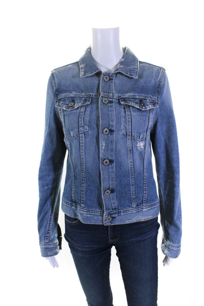 AG Adriano Goldschmied Womens Cotton Light Wash Button Denim Jacket Blue Size M