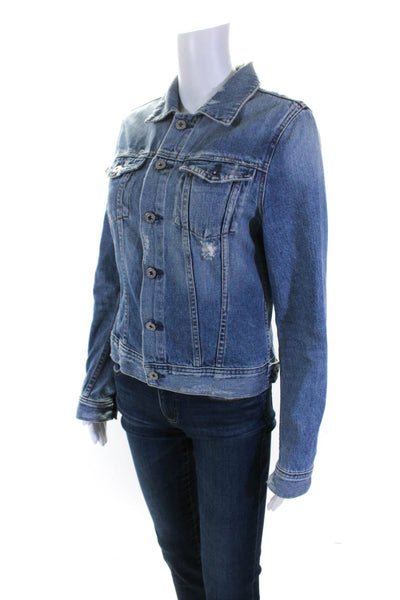 AG Adriano Goldschmied Womens Cotton Light Wash Button Denim Jacket Blue Size M