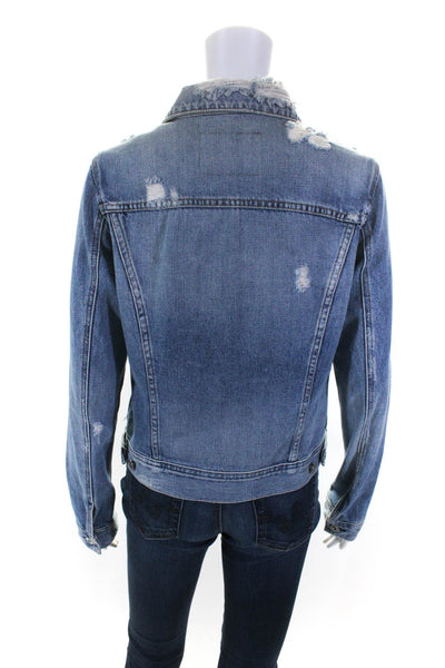 AG Adriano Goldschmied Womens Cotton Light Wash Button Denim Jacket Blue Size M