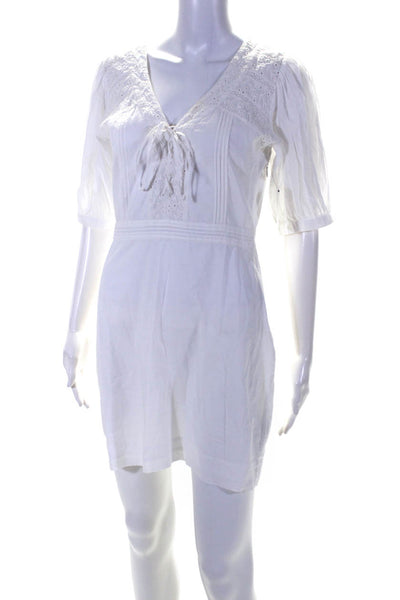 Joie Womens Lexie Embroidered Eyelet Short Sleeve V Neck Mini Dress White Size 2