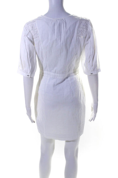 Joie Womens Lexie Embroidered Eyelet Short Sleeve V Neck Mini Dress White Size 2
