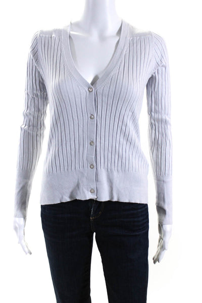 525 Womens V-Neck Ribbed Textured Buttoned Long Sleeve Cardigan Lilac Size XS