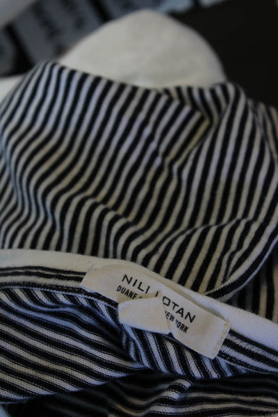 Nili Lotan Womens Striped Short Sleeves Tee Shirt Black White Size Extra Large