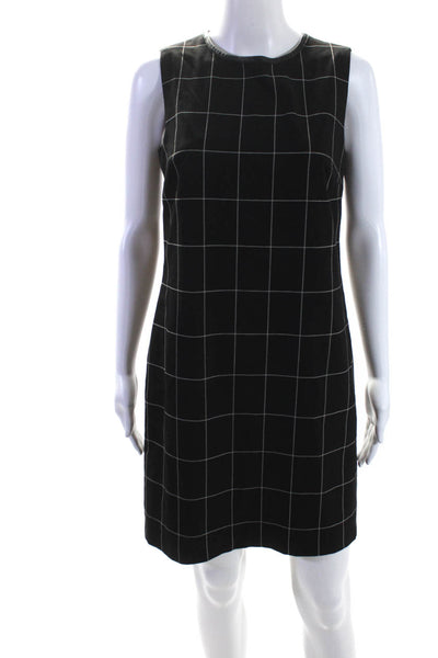 Lauren Ralph Lauren Womens Leather Trim Grid Print Sleeveless Dress Black Size 2