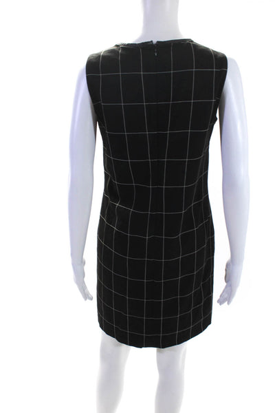 Lauren Ralph Lauren Womens Leather Trim Grid Print Sleeveless Dress Black Size 2