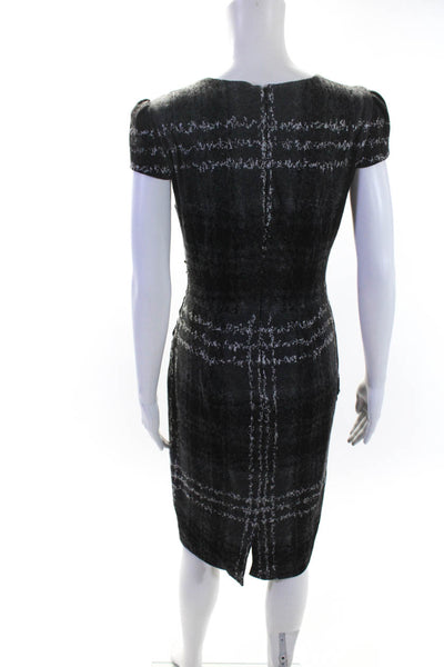 Betsey Johnson Womens Plaid + Floral Print Short Sleeve Zip Up Dress Gray Size 4