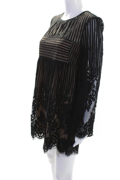 BCBGMAXAZRIA Womens Sheer Striped Round Neck Long Sleeve Dress Black Size XS