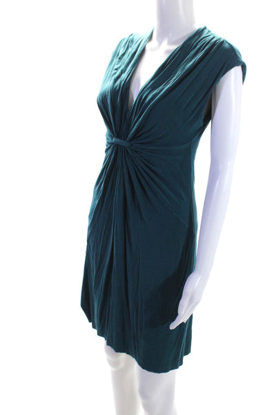 Velvet Womens V-Neck Ruched Short Sleeve Pullover Midi Dress Green Size S