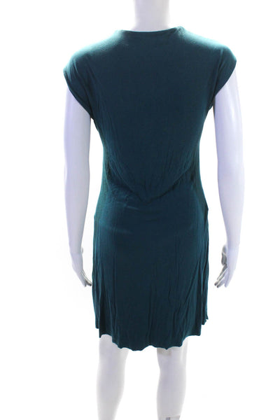 Velvet Womens V-Neck Ruched Short Sleeve Pullover Midi Dress Green Size S