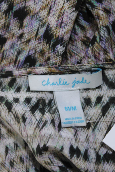 Charlie Jade Womens Silk Spotted V-Neck Belted Long Sleeve Romper Brown Size M