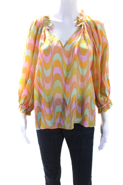 Gilner Farrar Womens Abstract Striped Print V-Neck Blouse Top Orange Size S