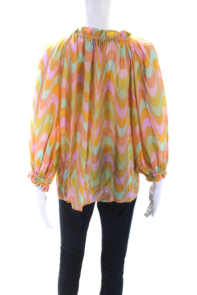 Gilner Farrar Womens Abstract Striped Print V-Neck Blouse Top Orange Size S