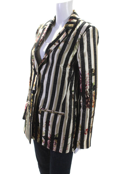 Twin Set Simona Barbieri Womens Black Striped Floral Two Button Blazer Size L