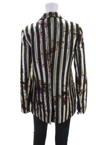 Twin Set Simona Barbieri Womens Black Striped Floral Two Button Blazer Size L