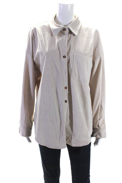 Miholl Womens Blush Corduroy Collar Long Sleeve Button Down Shirt Size L