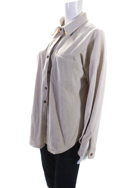 Miholl Womens Blush Corduroy Collar Long Sleeve Button Down Shirt Size L