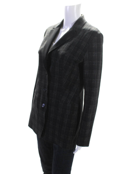 Schella Kann Womens Black Plaid Three Button Long Sleeve Blazer Size 40