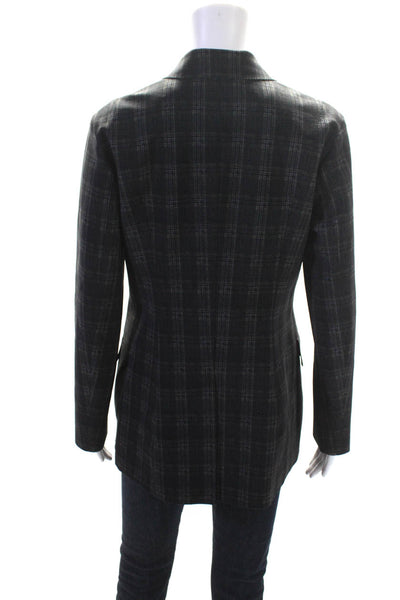 Schella Kann Womens Black Plaid Three Button Long Sleeve Blazer Size 40