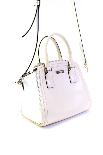 Kate Spade New York Womens Leather Colorblock Top Handle Handbag White Nude