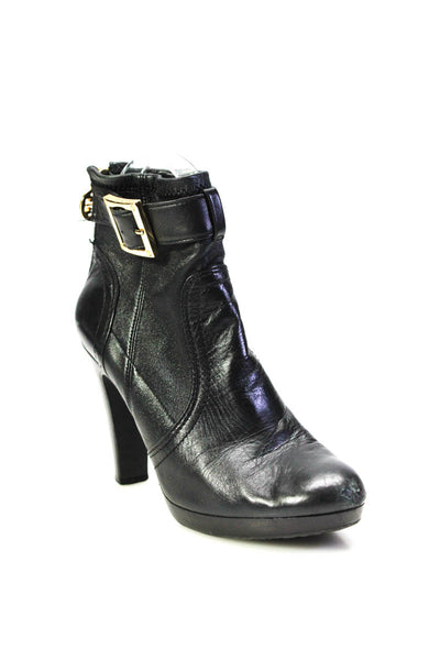 Tory Burch Womens Leather Zippered Buckled Heeled Ankle Boots Black Size 8.5