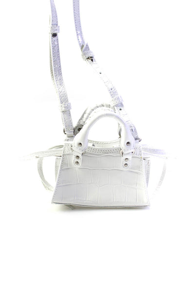 Balenciaga Extra Supple Embossed Leather Super Nano City Crossbody Handbag White