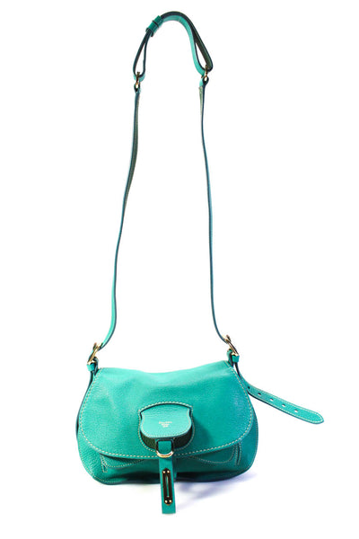 Fontana Milano Womens Wight Leather Flap Baby Top Handle Tote Handbag Teal Green