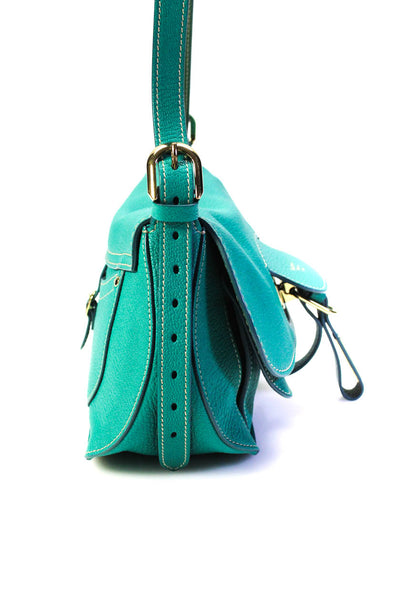 Fontana Milano Womens Wight Leather Flap Baby Top Handle Tote Handbag Teal Green