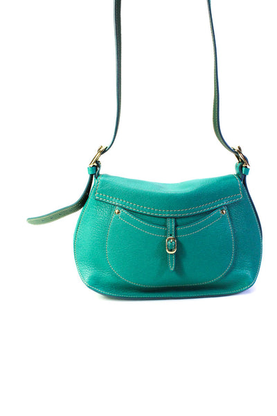 Fontana Milano Womens Wight Leather Flap Baby Top Handle Tote Handbag Teal Green