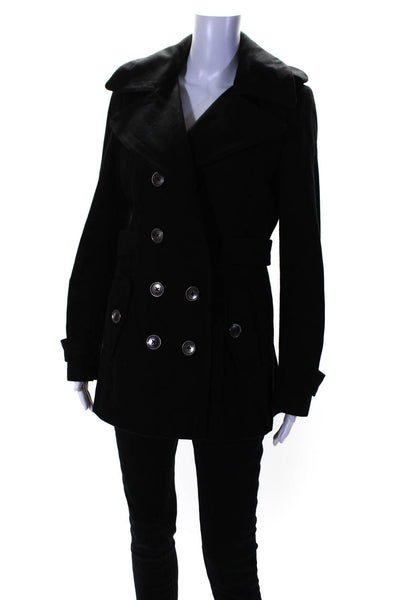 BCBGMAXAZRIA Womens Wool Long Sleeve Double Breasted Short Coat Black Size M