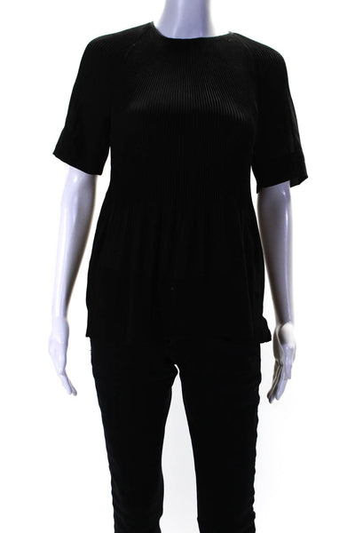 COS Womens Pleated Front Flared Hem Back Zip 3/4 Sleeve Blouse Top Black Size 4