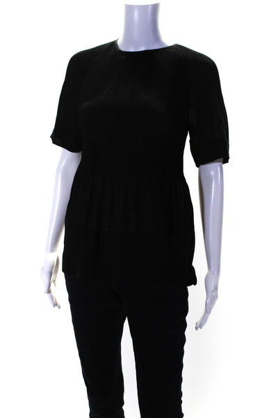 COS Womens Pleated Front Flared Hem Back Zip 3/4 Sleeve Blouse Top Black Size 4