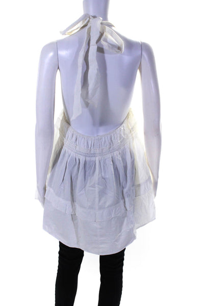 Free People Women Cotton Tiered Button Down Halter Neck Blouse Top White Size M