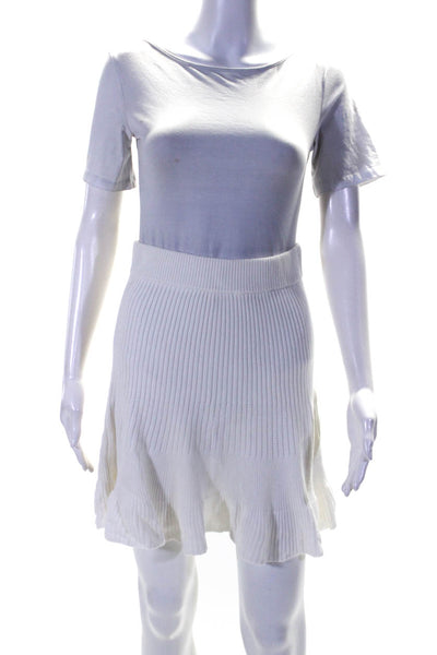 Free People Womens Cotton Tight-Knit Ruffled Hem Short A-Line Skirt White Size S