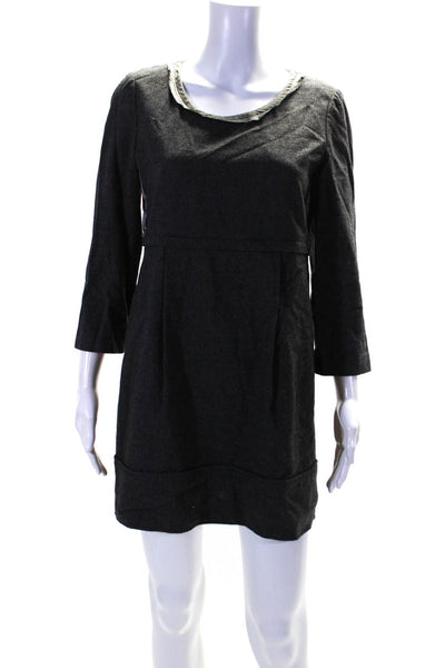 Vera Wang Womens Scoop Neck Long Sleeve Lined Mini Shift Dress Black Size 8